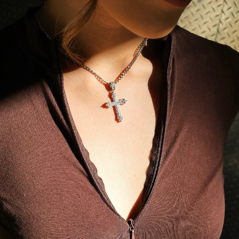 Women’s long gold necklaces-Silver Crystal Cross Necklace