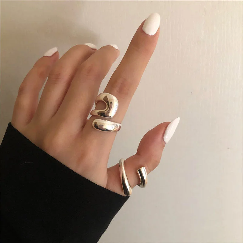 Women’s engraved rings-Fashion Solid Color Copper Silver Plated Open Ring 1 Piece