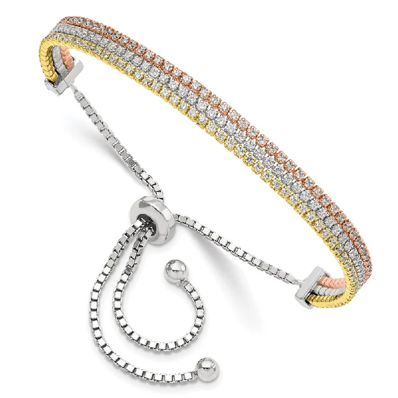 Women’s gold chain bracelets-Sterling Silver Rose & Gold-tone CZ Adjustable Bracelet-WBC-QG5944